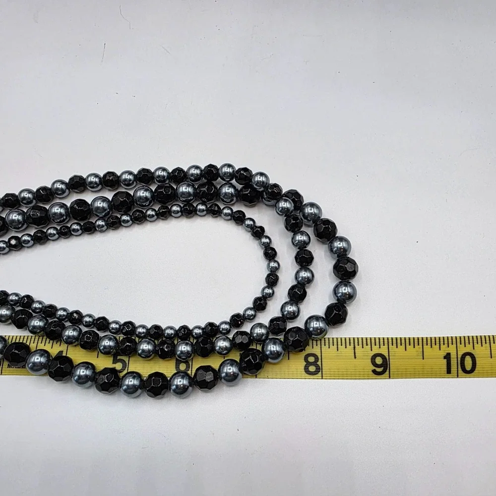 Premier Designs‎ Multi-Strand Beaded Necklace Black Grey Crystal Toggle Clasp